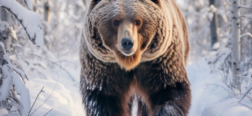 бурый медведь Важно помнить, что при встрече с диким медведем зимой в диком лесу Якутии безопасность должна быть вашим главным приоритетом. Вот инструкция по действиям при такой встрече